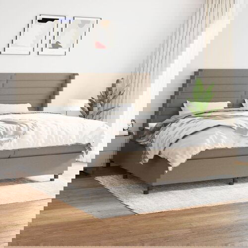  The Living Store Box spring postelja z vzmetnico taupe 200x200 cm blago - Box Spring Postelja, (21514589) Slike