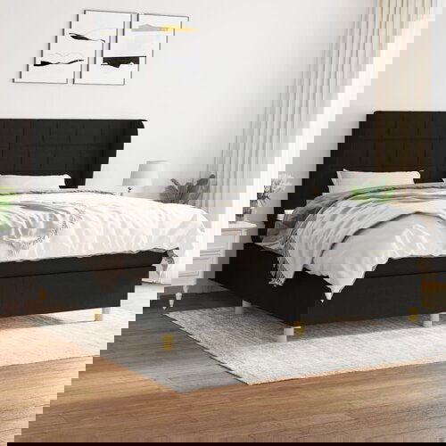 VidaXL Box spring postelja z vzmetnico črna 180x200 cm blago Slike