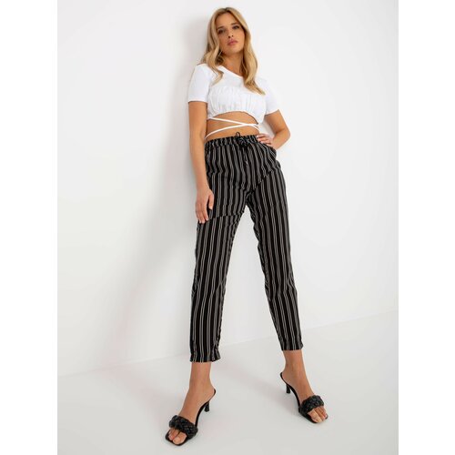 Fashion Hunters Black summer trousers SUBLEVEL made of striped fabric Slike