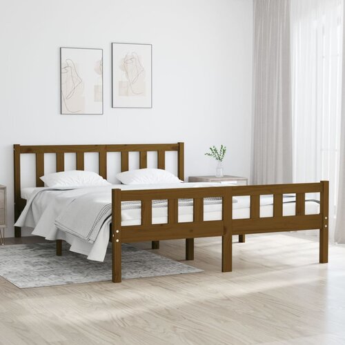 VidaXL Posteljni okvir medeno rjav iz trdnega lesa 135x190 cm 4FT6 Slike