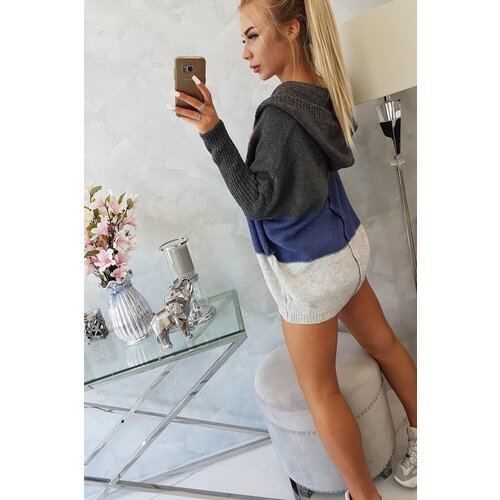 Kesi Tri-color hooded sweater graphite+jeans+gray Slike