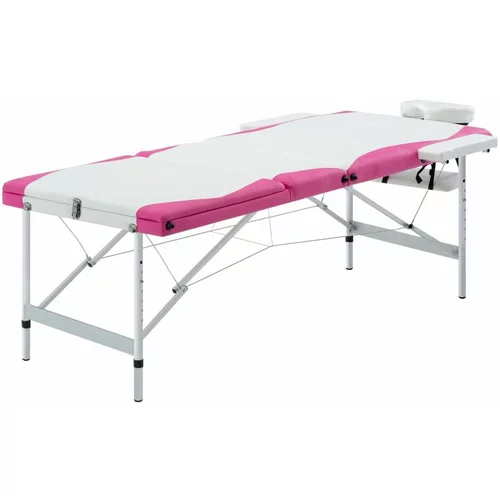 Sklopivi stol za masažu s 3 zone aluminijski bijelo-ružičasti