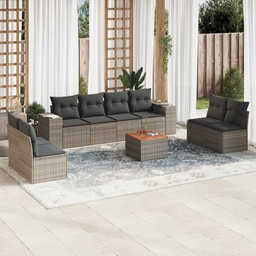 VidaXL 9-dijelni set vrtnih sofa od poliratana s jastucima sivi Slike