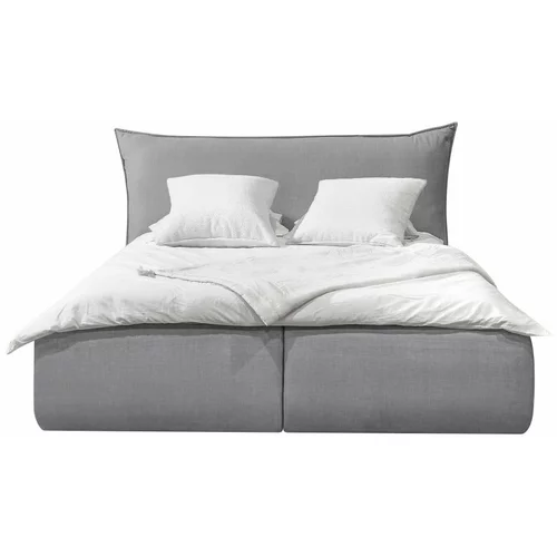 Bobochic Paris Svijetlo sivi bračni krevet presvučen baršunom s prostorom za odlaganje s letvicom 160x200 cm Jade -