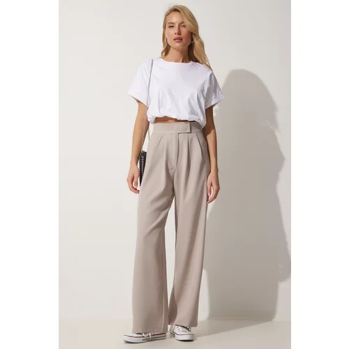 Happiness İstanbul Women's Beige Loose Trousers with Velcro Fastener