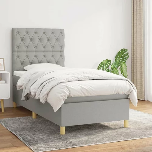  Box spring postelja z vzmetnico svetlo siva 80x200 cm blago, (20846804)