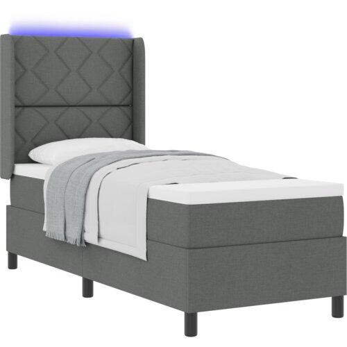 vidaXL Box Spring Krevet s Madracem & LED Tamnosivi 90x190 cm Tkanina Cene