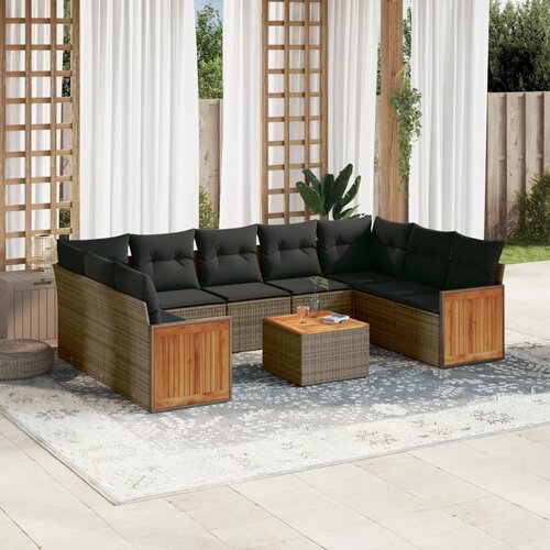 vidaXL 10-dijelni set vrtnih sofa od poliratana s jastucima sivi Cijene