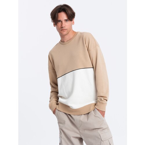 Ombre Men's OVERSIZE sweatshirt with contrasting color combination - beige Cene