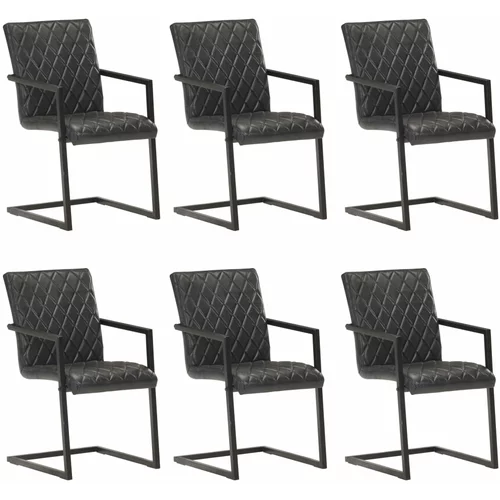  Konzolne blagovaonske stolice od prave kože 6 kom crne