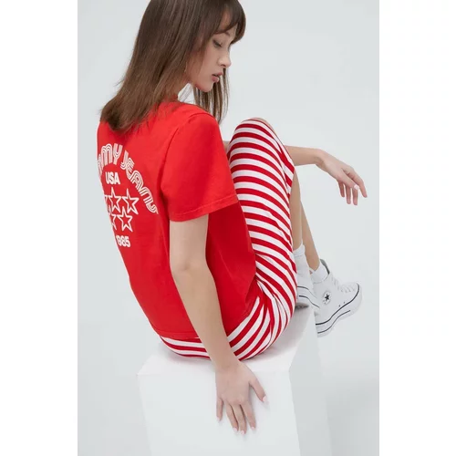Tommy Jeans Pamučna majica za žene, boja: crvena