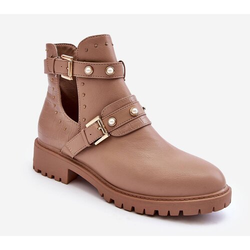Boto Women's Trapper Boots with Pearls Beige Klarisa Cene