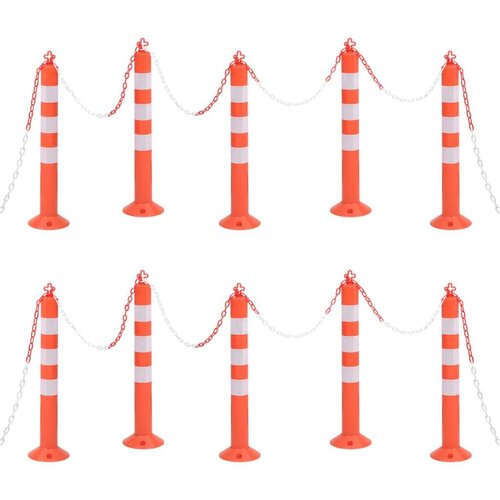 VidaXL Stupovi za kontrolu prometa s lancem 10 kom 75 cm PE Slike