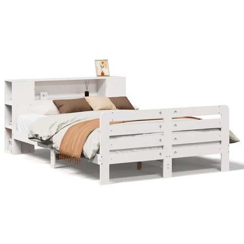 Maison Chic Posteljni Okvir - Dvoposteljna postelja brez vzmetnice bel 140x190 cm trdna borovina, (22081999) Slike