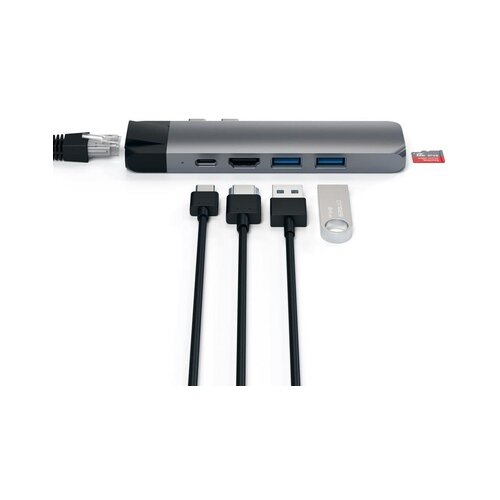 Satechi Aluminijasto vozlišče Type-C Pro (HDMI 4K, PassThroughCharging, 1x USB3.0,1xSD, Ethernet), vesoljsko sivo Cene