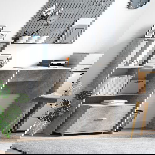 VidaXL Miza Betonsko siva 131.5 x 50 x 106.5 cm Konstruiran les Slike