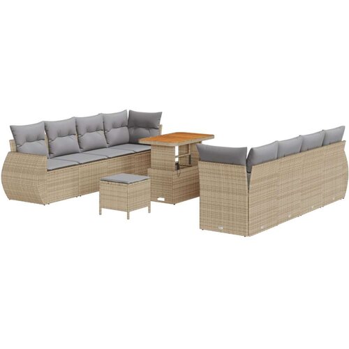  11-dijelni vrtni sofa set s jastučićima bež poli ratan akacija  3-dijelni vrtni set za blagovanje s jastučićima bež poli ratan a Cijene