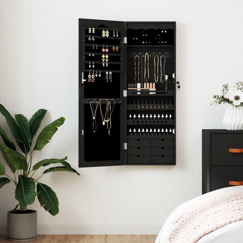 vidaXL Zidni ormarić za nakit s ogledalom crni 37 5 x 10 x 106 cm Cijene