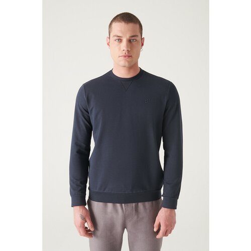 Avva Men's Navy Blue Crew Neck Cotton 2 Threads Not Raised Stretchy Flexible Comfort Fit Sweatshirt E001 Slike