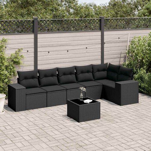  7-dijelni set vrtnih sofa od poliratana s jastucima crni Cijene