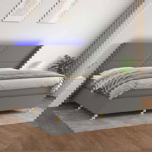  Box spring postelja z vzmetnico LED temno siva 160x200 cm blago, (20930609) Cene