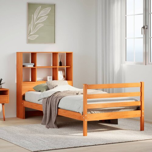 VidaXL Krevet s regalom za knjige bez madraca 90 x 190 cm masivno drvo Slike