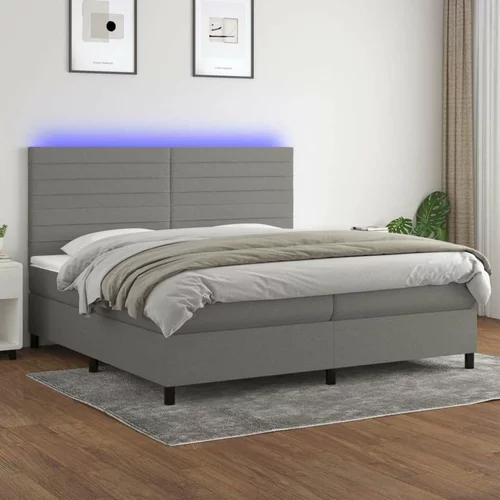  Krevet box spring s madracem LED tamnosivi 200x200 cm tkanina