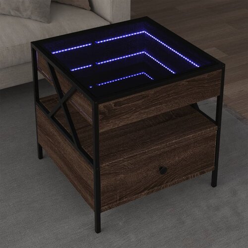 vidaXL Klubska mizica z neskončnimi LED rjavi hrast 50x50x51 cm Cene