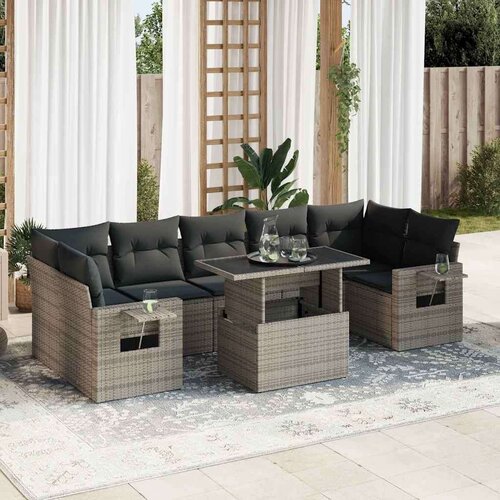 VidaXL 8-dijelni set vrtnih sofa od poliratana s jastucima sivi Slike