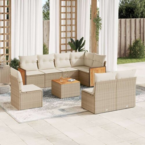 VidaXL 9-dijelni set vrtnih sofa s jastucima bež od poliratana Slike