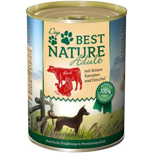  Ekonomično pakiranje Best Nature Dog Adult 12 x 400 g - Puretina, govedina i mrkva Cene