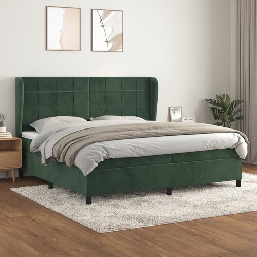 VidaXL Box spring postelja z vzmetnico temno zelena 200x200 cm žamet Slike