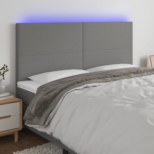 VidaXL LED posteljno vzglavje temno sivo 200x5x118/128 cm blago Slike