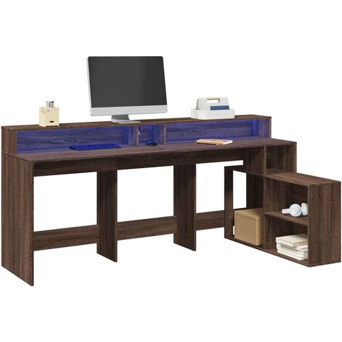 vidaXL Radni stol LED svjetlima smeđa boja hrasta 200x104x91cm drveni Cijene