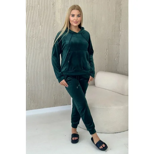 Kesi Velour set kangaroo sweatshirt + trousers dark green