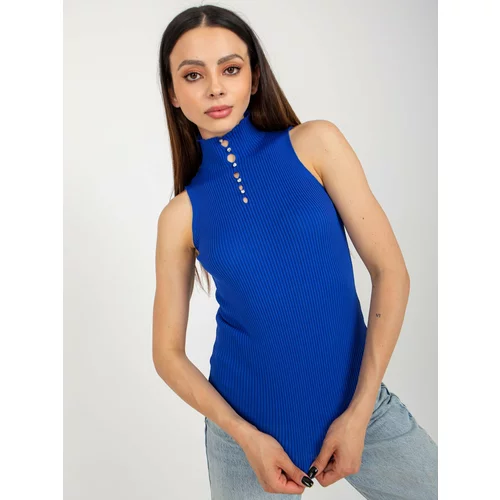 Fashion Hunters Cobalt blue blouse with ribbed turtleneck