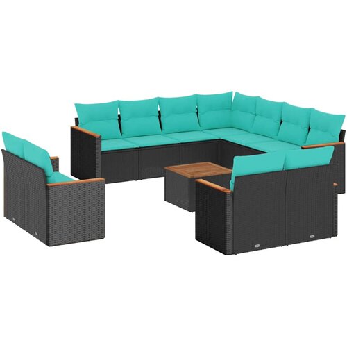 vidaXL 12-dijelni vrtni set s jastucima crni poliratan - Crna Sa stolom 1 Cene
