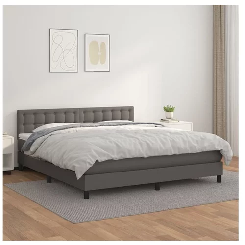 vidaXL Box spring postelja z vzmetnico siva 180x200 cm umetn