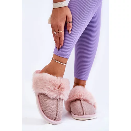 Kesi Women's Warm Slippers With Fur Beige and pink Franco