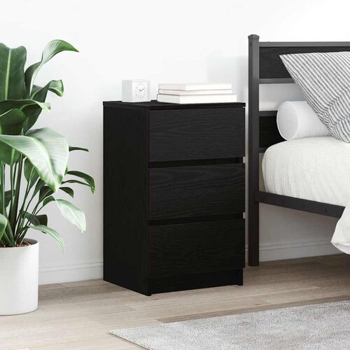 VidaXL Nočna omarica s 3 predali črna 39x35x65 cm Slike