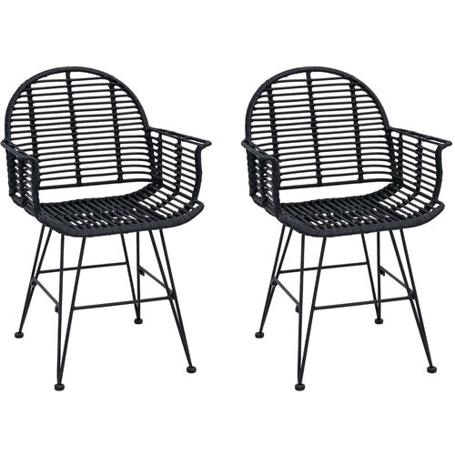  Stolac za blagovanje 2 pcs Ratan i čelik Crna 57 x 55 x 85 cm Slike