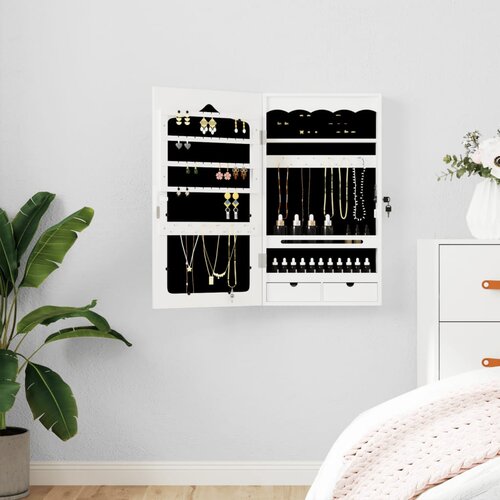 vidaXL Zidni ormarić za nakit s ogledalom bijeli 37 5 x 10 x 67 cm Cene