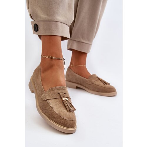 Zazoo Beige Women's Suede Moccasins With Flat Heel 3420 Cijene