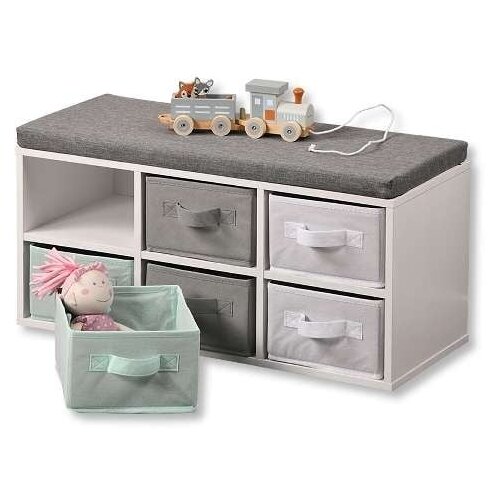 Kesper KSP17729 DEČIJA KLUPA SA FIOKAMA 33X68X29,5CM BELO SIVA Slike