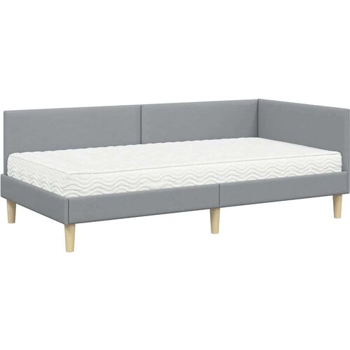  Kutni krevetni okvir s madracem 2 pcs Svijetlo siva tkanina Slike