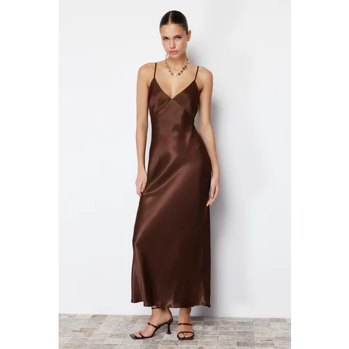 Trendyol Brown Straight Cut Strappy Maxi Woven Dress