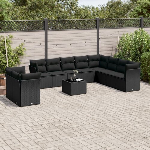  11-dijelni set vrtnih sofa od poliratana s jastucima crni Slike