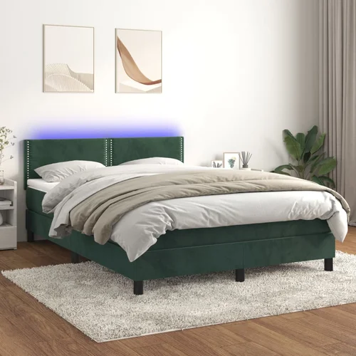  Krevet box spring s madracem LED tamnozeleni 140x190 cm baršun