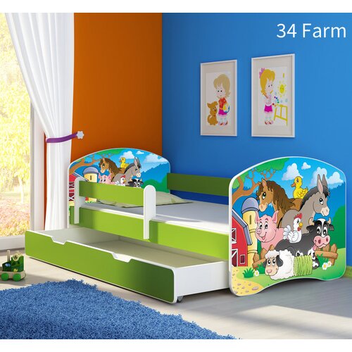  Dječji krevet ACMA s motivom, bočna zelena + ladica 160x80 cm 34 Farm Cene