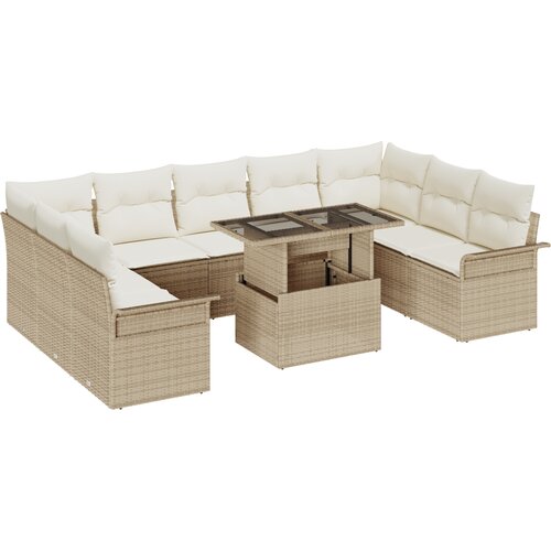 VidaXL 10-delna vrtna sofa garnitura z blazinami Bež Poli ratan Slike